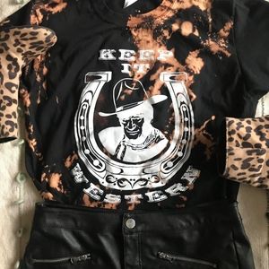 Keep It Western Black Bleach Splatter Graphic Tee NWOT